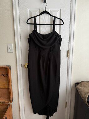 TORRID black thin strap dress draped cowl neck tulip hem bustier size 14